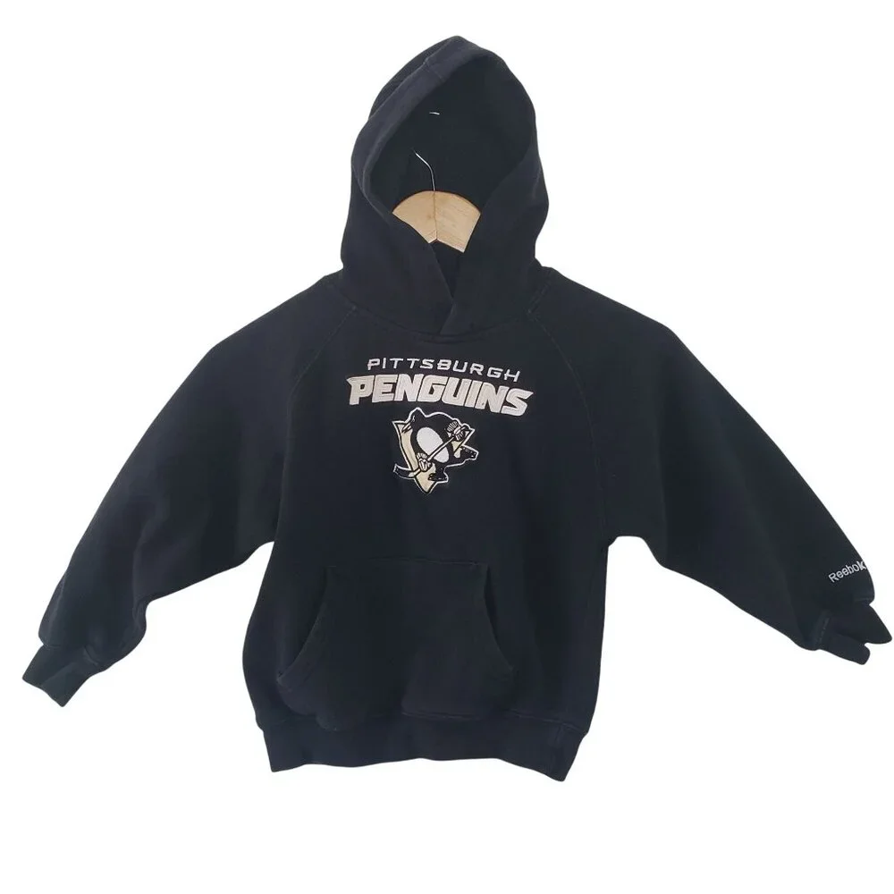 Vintage Kids Pittsburgh‎ Penguins Reebok Youth Hoodie Size 5/6 Black NHL Hockey